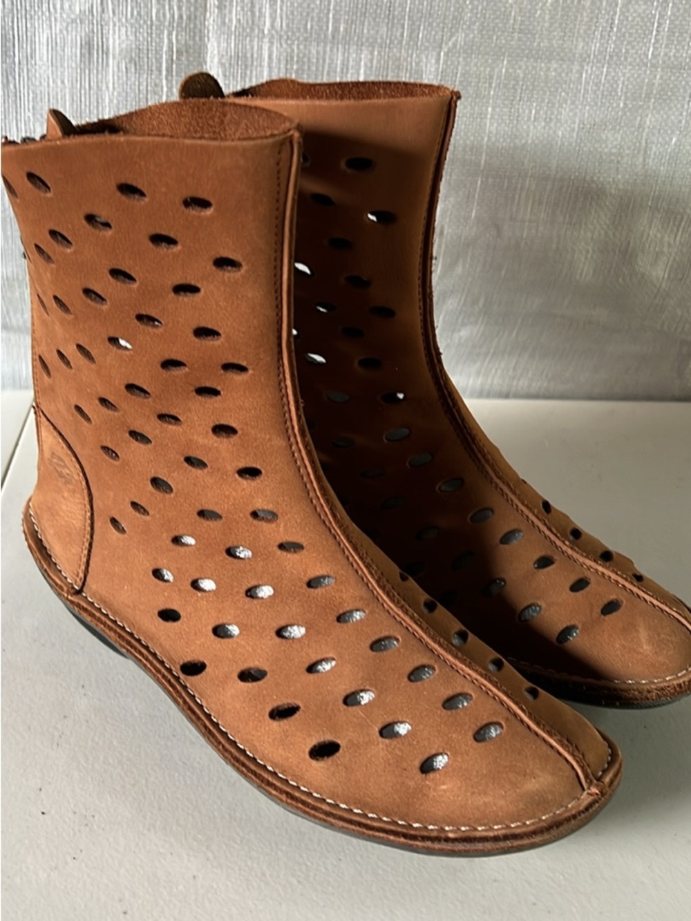 Perforated Brown Suede Ankle Boots